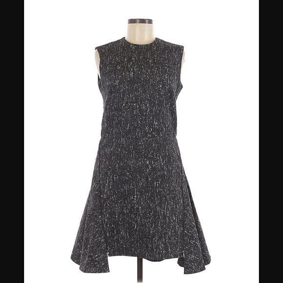 Adeam Dress 8 Fit & Flare Virgin Wool Paint Splatter Zipper Navy Blue Side Panel - Picture 1 of 10